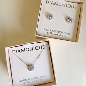 Diamonique AB Station Necklace Earring Set Prom QVC Sterling Sterling Silver New
